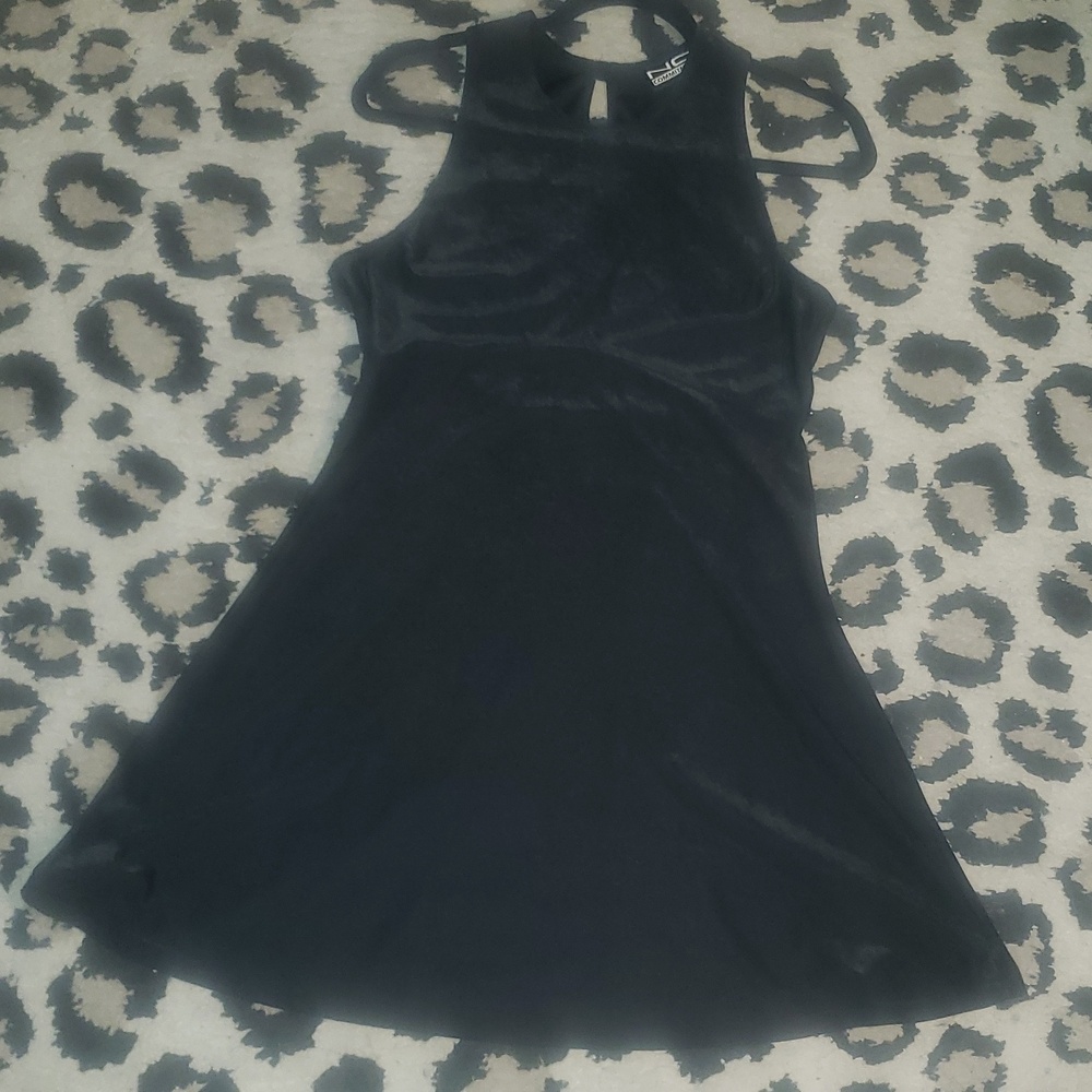 Black mini dress suede like material, made by No Commitment